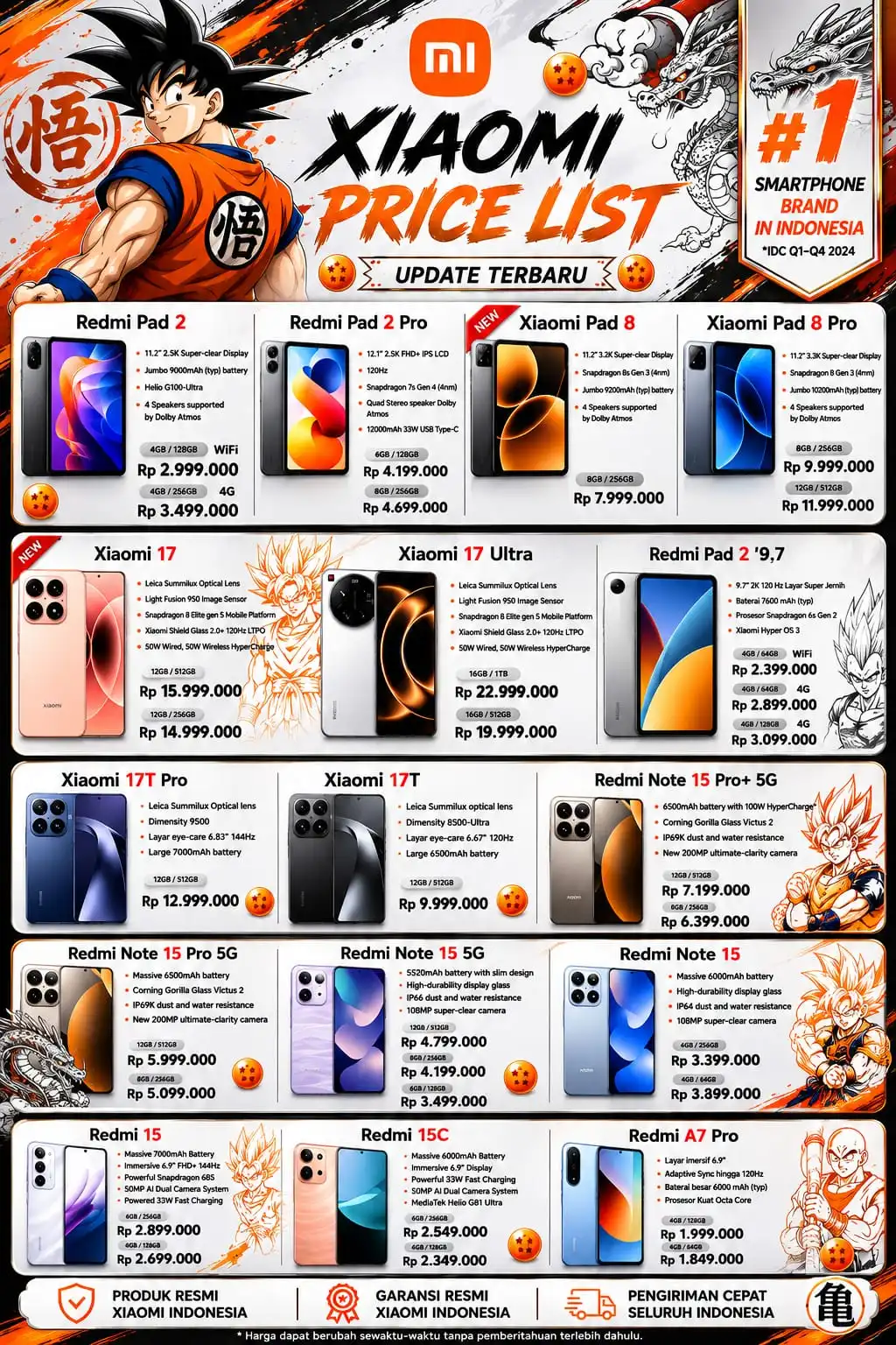 Harga handphone xiaomi terbaru