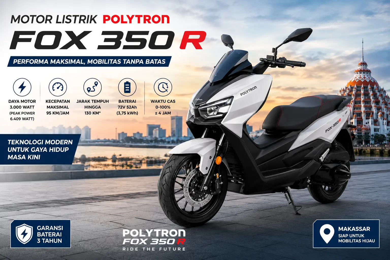 Motor listrik Polytron Fox 350 R terbaru makassar